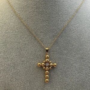 18 Kt Gold Over Titanium Cross Pendant Necklace With Crystal